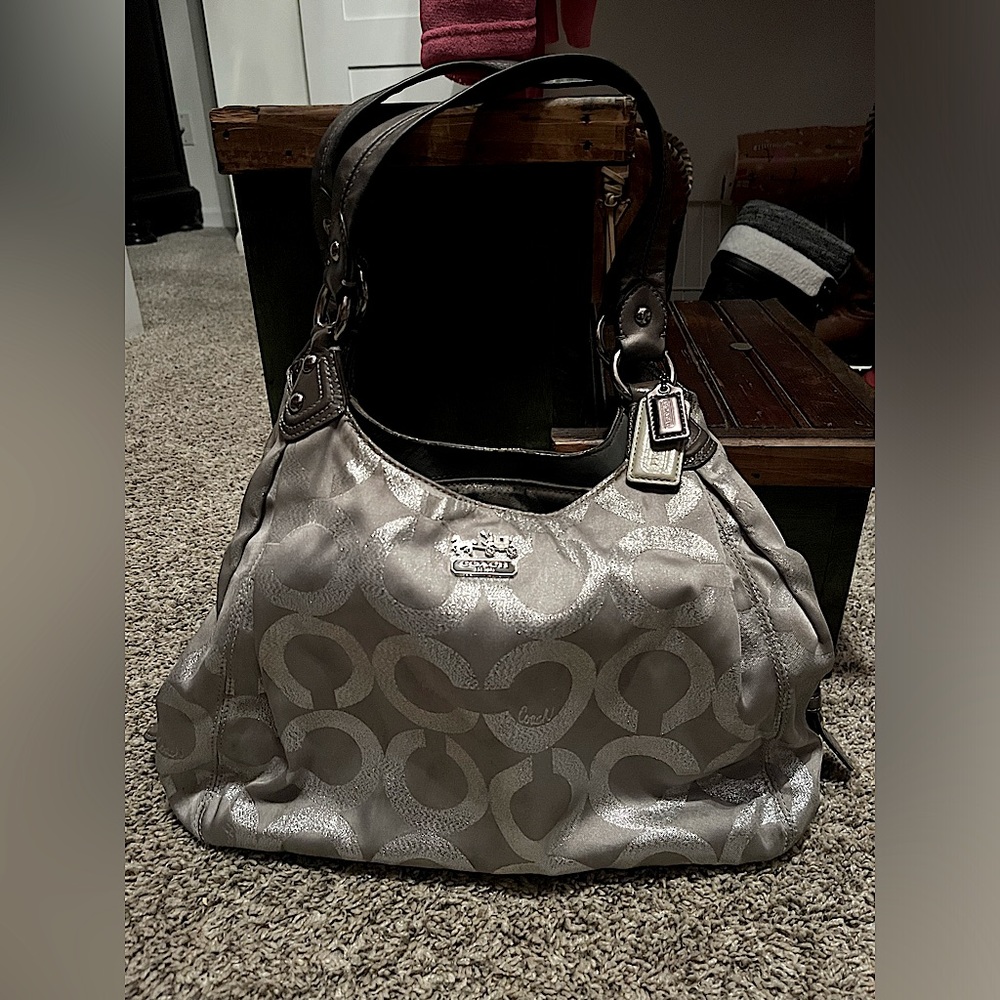 Coach Madison Silver Monogram Shoulder Bag